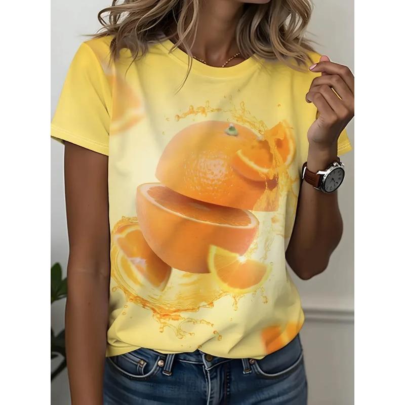 

Літній топ з круглим вирізом та 3D принтом фруктів, модні повсякденні жіночі футболки з коротким рукавом XS