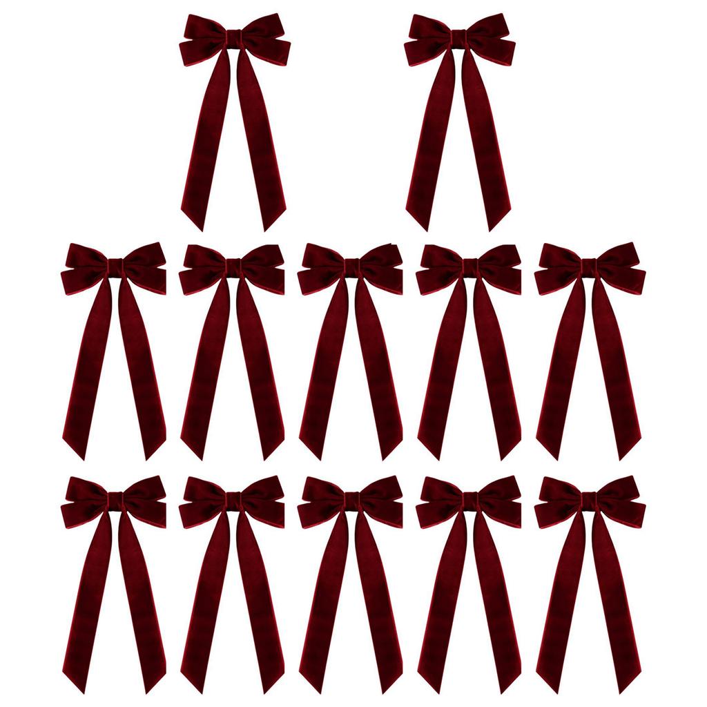 12PCS New Christmas Large Bowknot Xmas Tree Hanging Pendant Red Velvet Bows For Door 2026 New Year Christmas Party Decoration