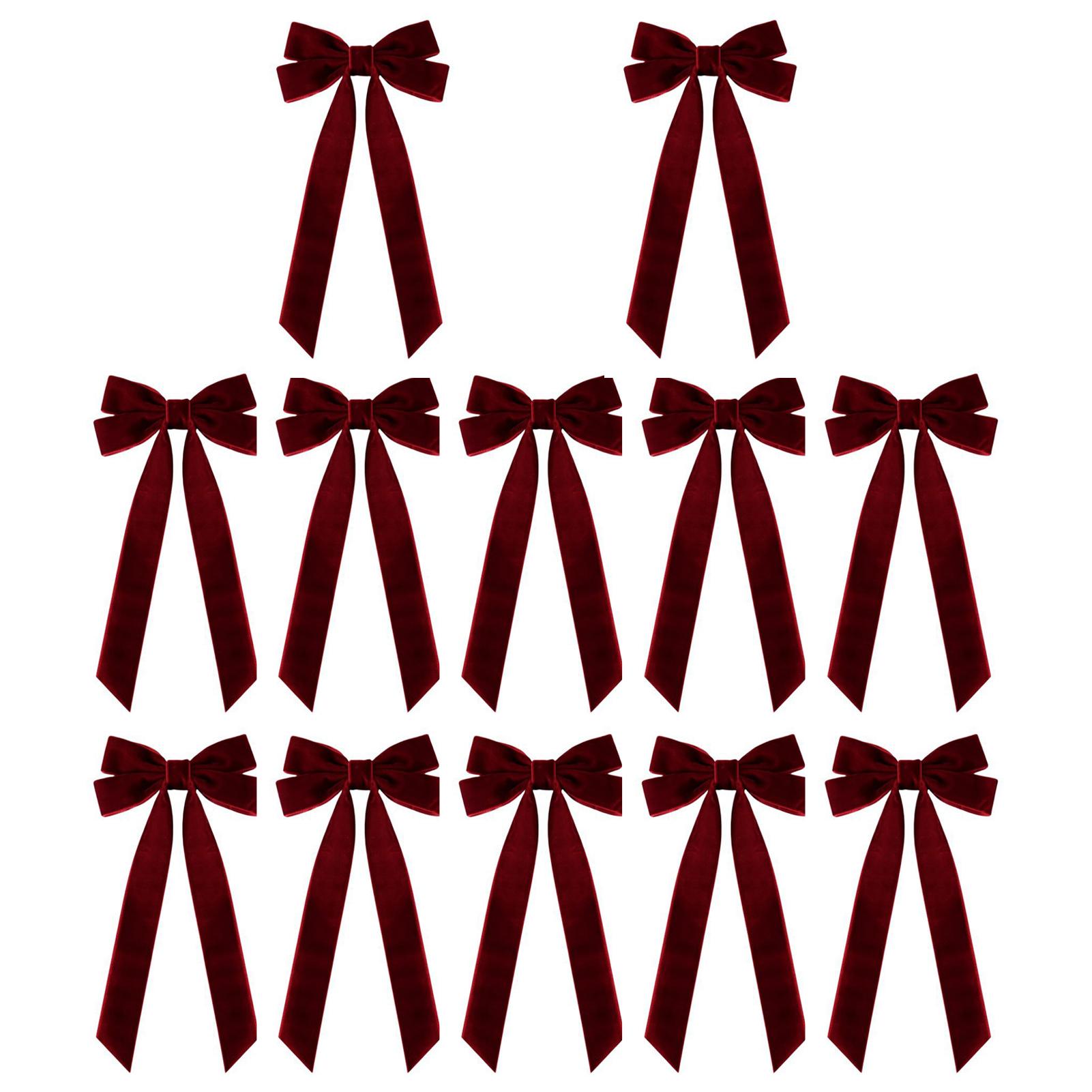 

12PCS New Christmas Large Bowknot Xmas Tree Hanging Pendant Red Velvet Bows For Door 2026 New Year Christmas Party Decoration 13CM вина червоного кольору