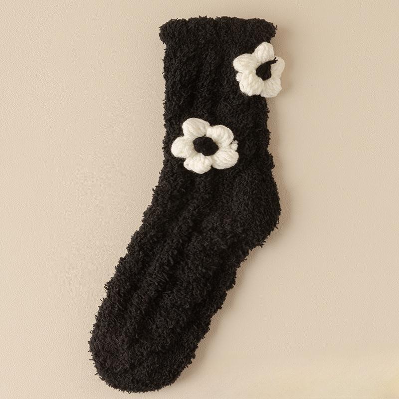 Female Autumn and Winter Coral Velvet Plus Velvet Sleep Warm Home Floor In The Tube Socks