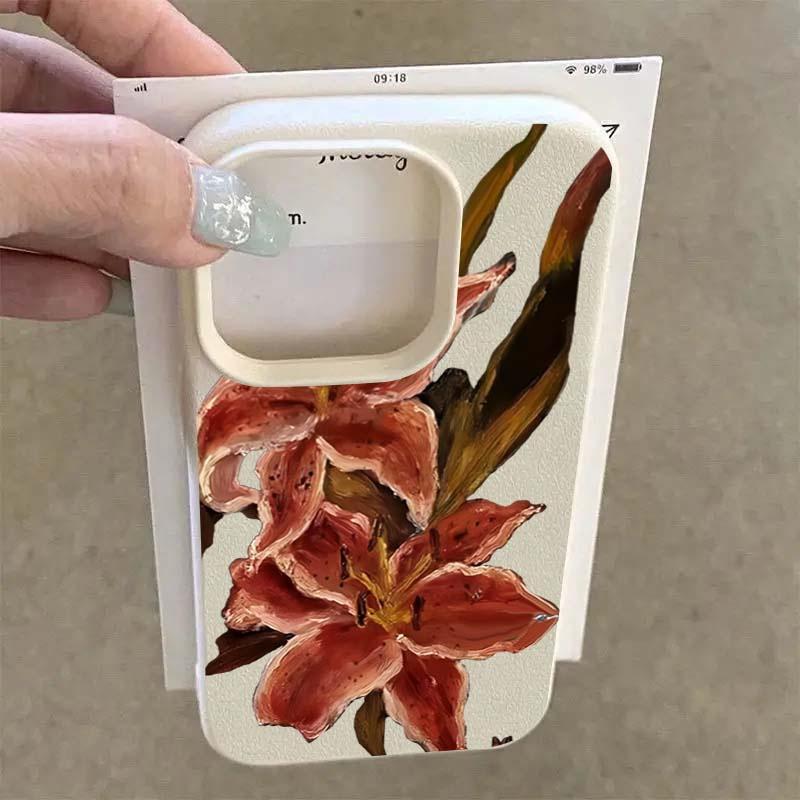 Oil Painting of Pink Lilies Lichee Leather Pattern Phone Case For Infinix Hot 50 40 30 12 Play Pro Plus 4G 5G Shockproof Cover