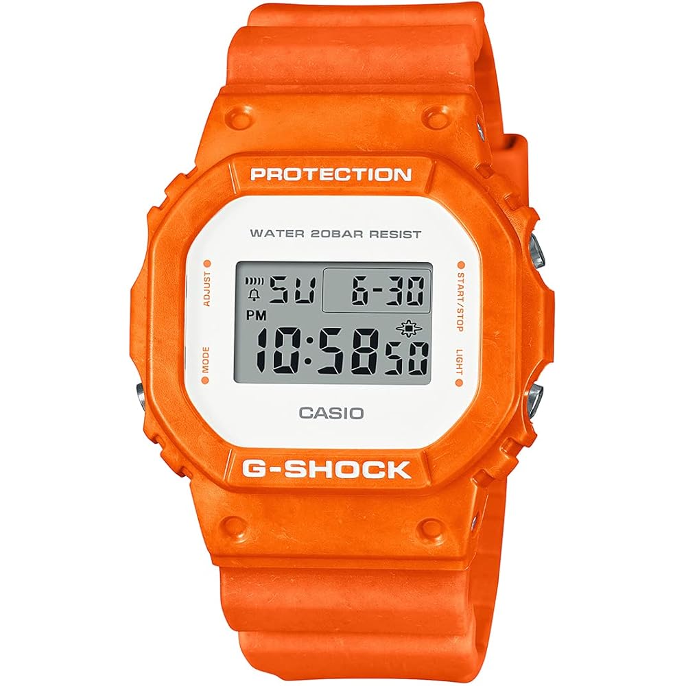 Casio G-Shock Square Digital Watch Black Dial Orange/White Strap Men s