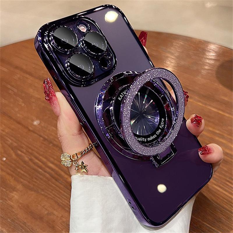 Plating For Magsafe Case For iPhone 16 13 12 11 Pro Max Clear Magnetic Ring Holder Cases For iPhone 15 14 Pro Max 16 Plus Cover