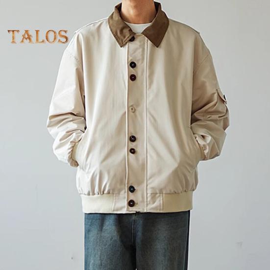 Veste à revers à manches longues pour hommes, design à blocs de couleurs, boutonnage simple, manteau avec poches, vêtements d'extérieur décontractés