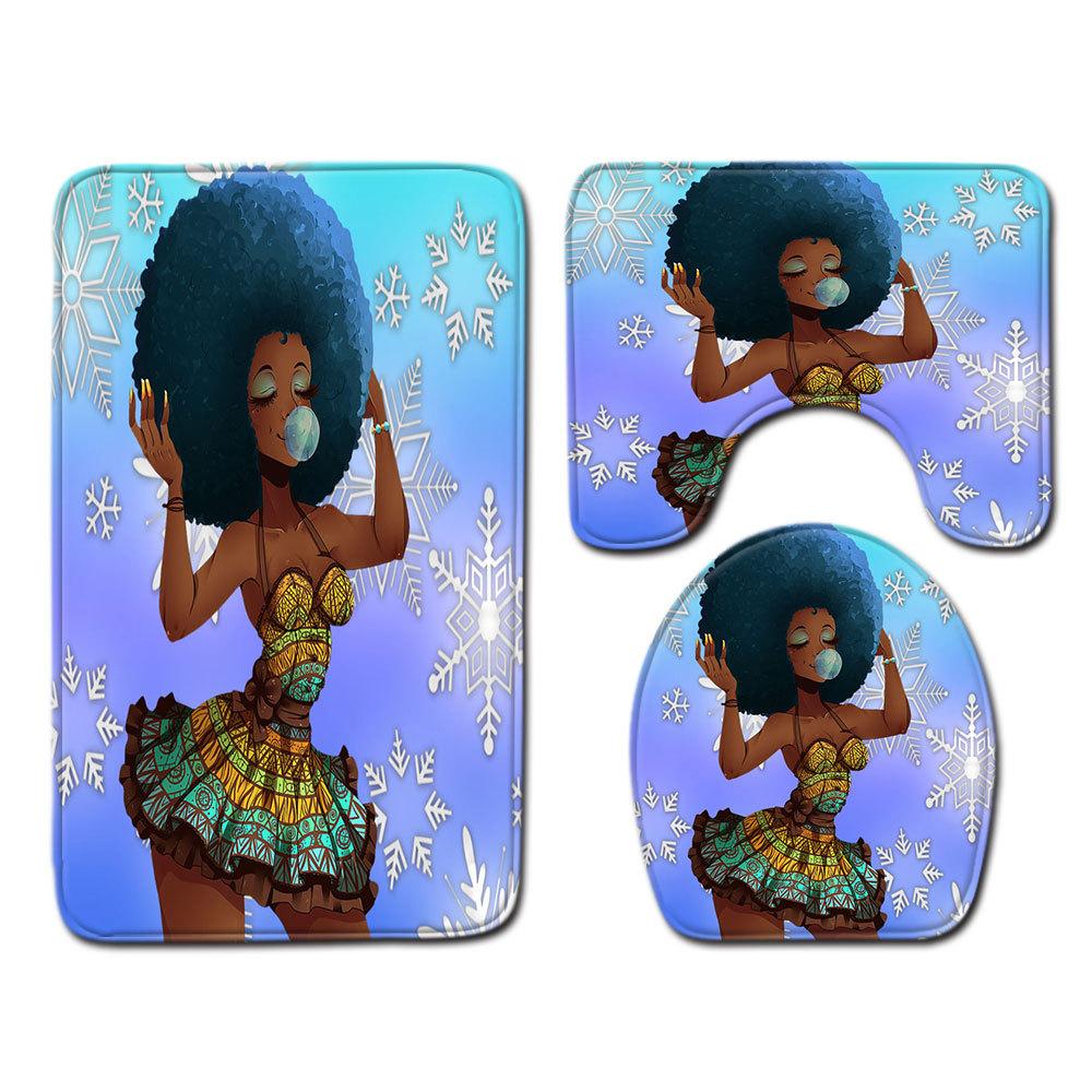 African Women'S Bathroom Floor Mat Three-Piece Bathroom Carpet Toilet Mat Set Doormat Bathroom Non-Slip Mat