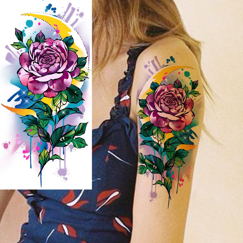 1 Sheet Butterfly Watercolor Flower Tiger Temporary Tattoos For Women Men Adults Fake Phoenix Parrot Lotus Tattoo Sticker Sleeve