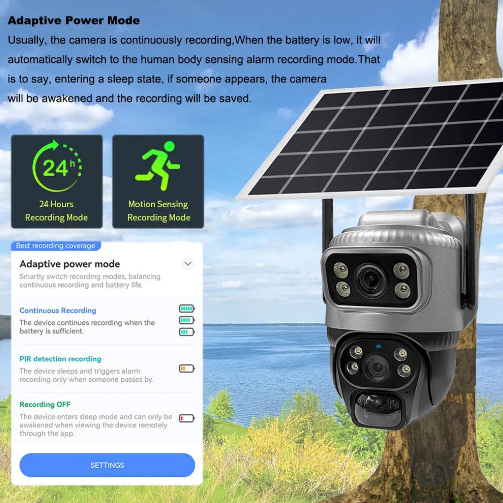 4G/WIFI Solar Security Camera, HD Dual-Lens PIR Motion Detection, Waterproof Night Vision Surveillance