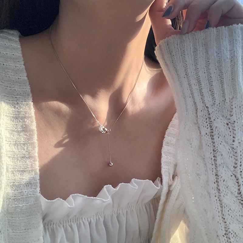 Kulatý korálek Dvojitý kroužek Dekorativní náhrdelník, Lehký luxus, Japonská a korejská móda, Třpytivý diamant, Vynikající řetízek na klíční kost