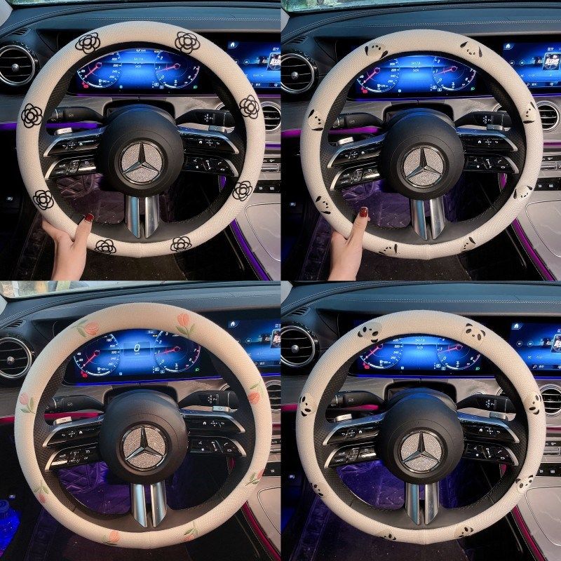 

Car Steering Wheel Cover for All Seasons, Goddess V Style, Cute Cartoon Ice Silk Summer Steering Wheel Anti-Slip Handle Set White Ice Silk Steering Wheel Cover