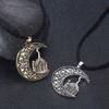 Kinitial Vintage Charm Muslim Crescent Moon Pendant Necklace For Women Men Retro Viking Slavic Amulet Necklace Jewelry Colar