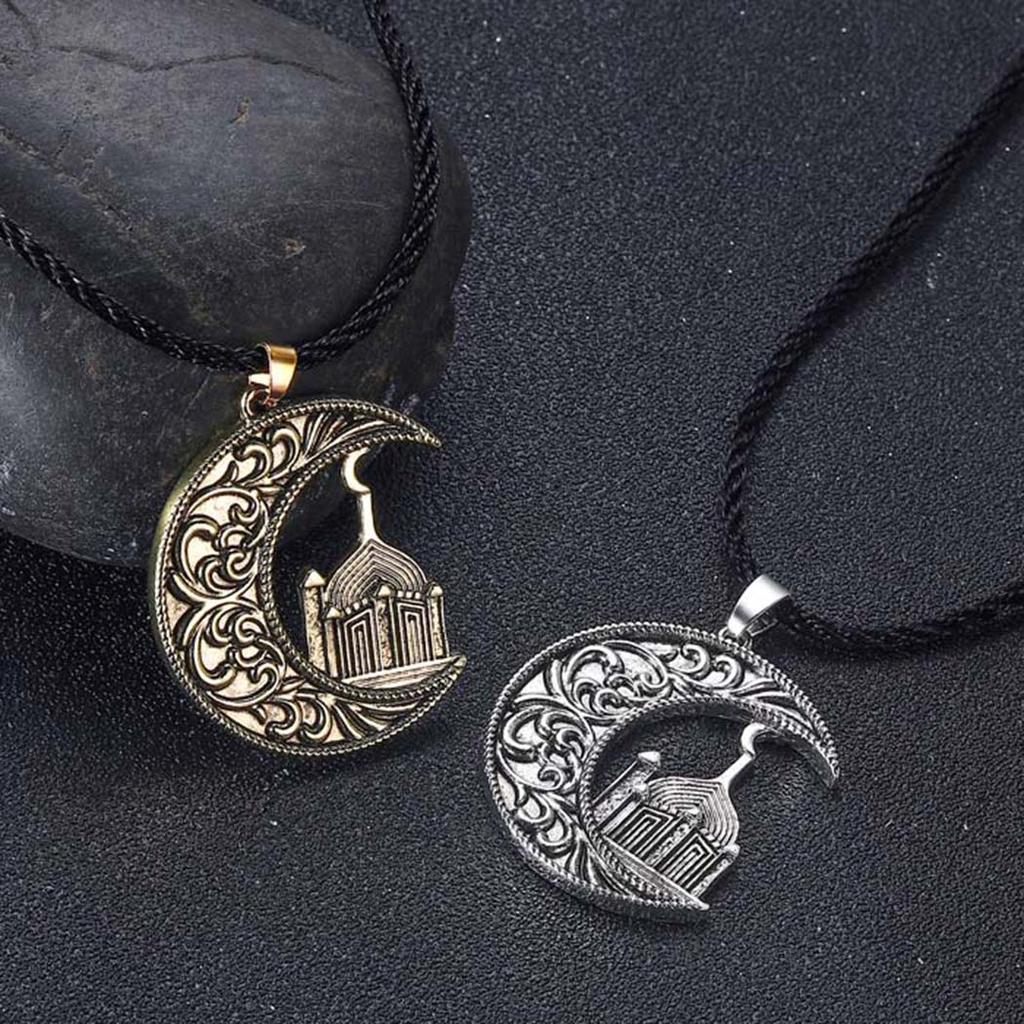 Kinitial Vintage Charm Muslim Crescent Moon Pendant Necklace For Women Men Retro Viking Slavic Amulet Necklace Jewelry Colar