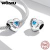 WOSTU 925 Sterling Silver Love Family Mom Dad Heart Zircon Charms Beads Pendant Fit Original Bracelet Necklace For Women Jewelry