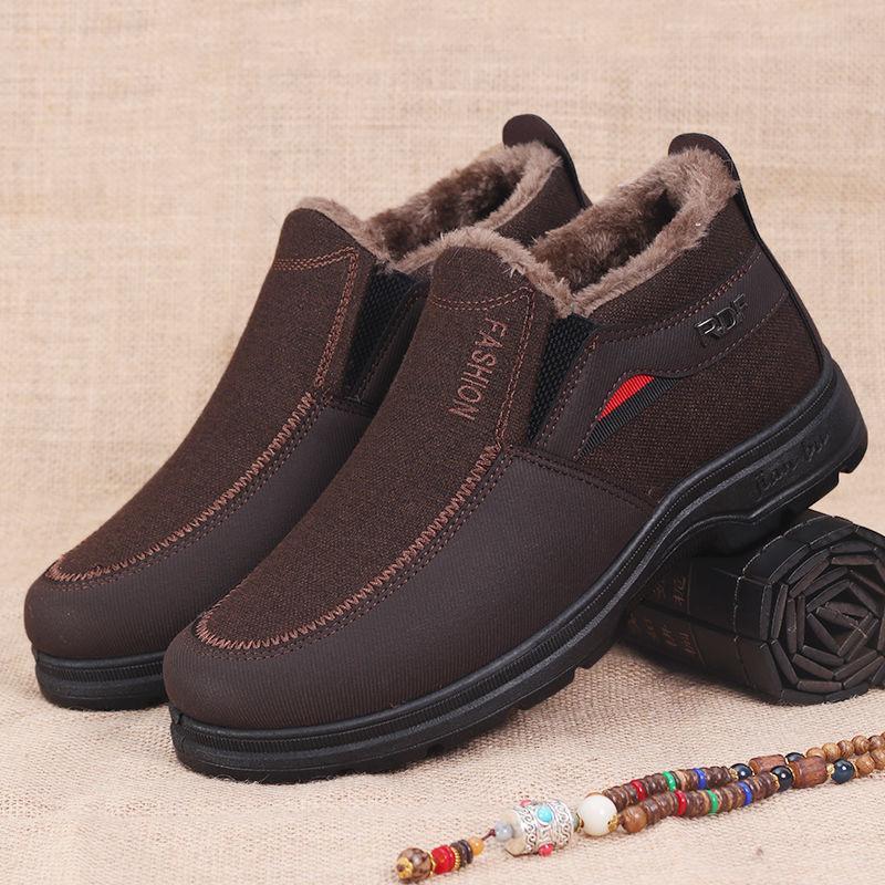 Winter Old Beijing Cloth Shoes Men's Cotton Shoes Warm and Velvet Middle-aged and Elderly Father Shoes Non-slip Soft Sole Thickened Elderly Men's Shoe