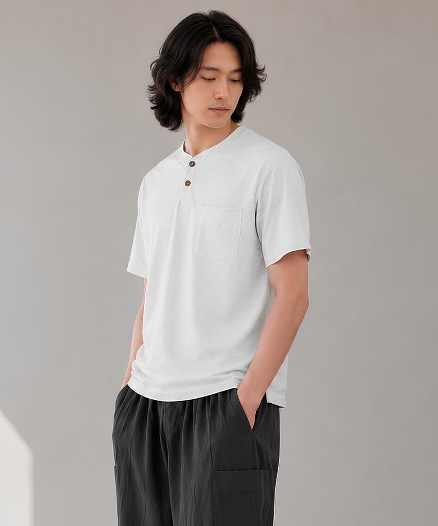 CUSTOMUS Men'S Lecture Single Henley Neck Short Sleeve T-Shirt Cxs26Mkrt502 Gry
