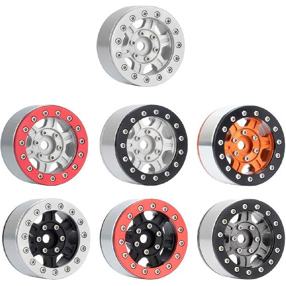 4PCS 1.55 inch Metal Beadlock Wheels Rim Hub RC Aluminum Alloy Wheel Replacement for 1:10 RC Rock Crawler Car for Axial 90069 D90 TF2 Tamiya CC01 MST