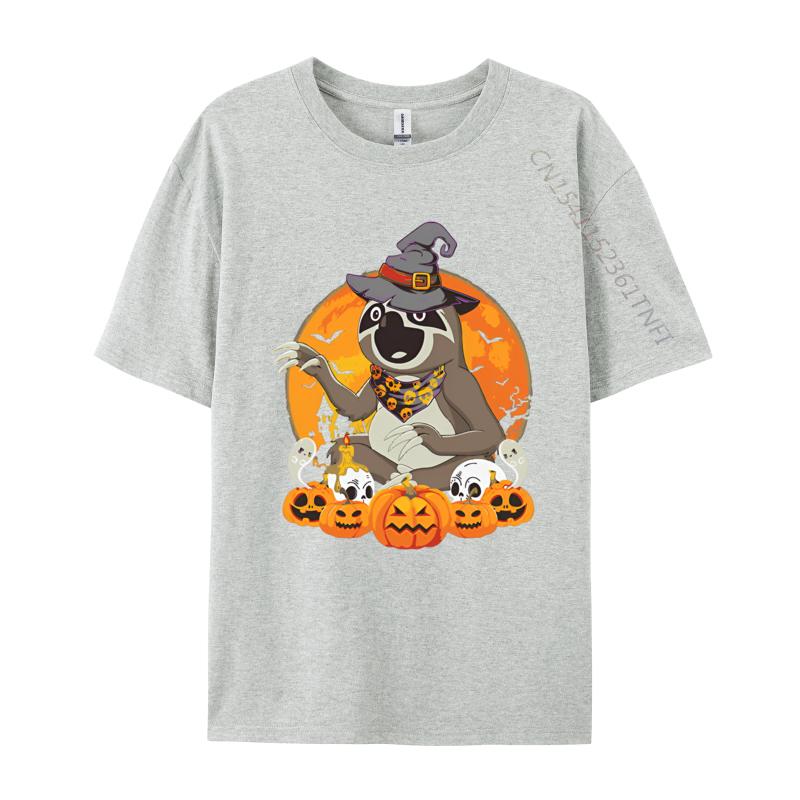 

Sloth Lover Scary Pumpkin Skull Tshirts Classic Designer Men Clothing Tops Gothic Cotton Funny Shirt S