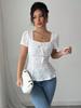 Women's Summer Fashion Elegant Casual Lace Shirt Crew Neck Bow Short Sleeve Top