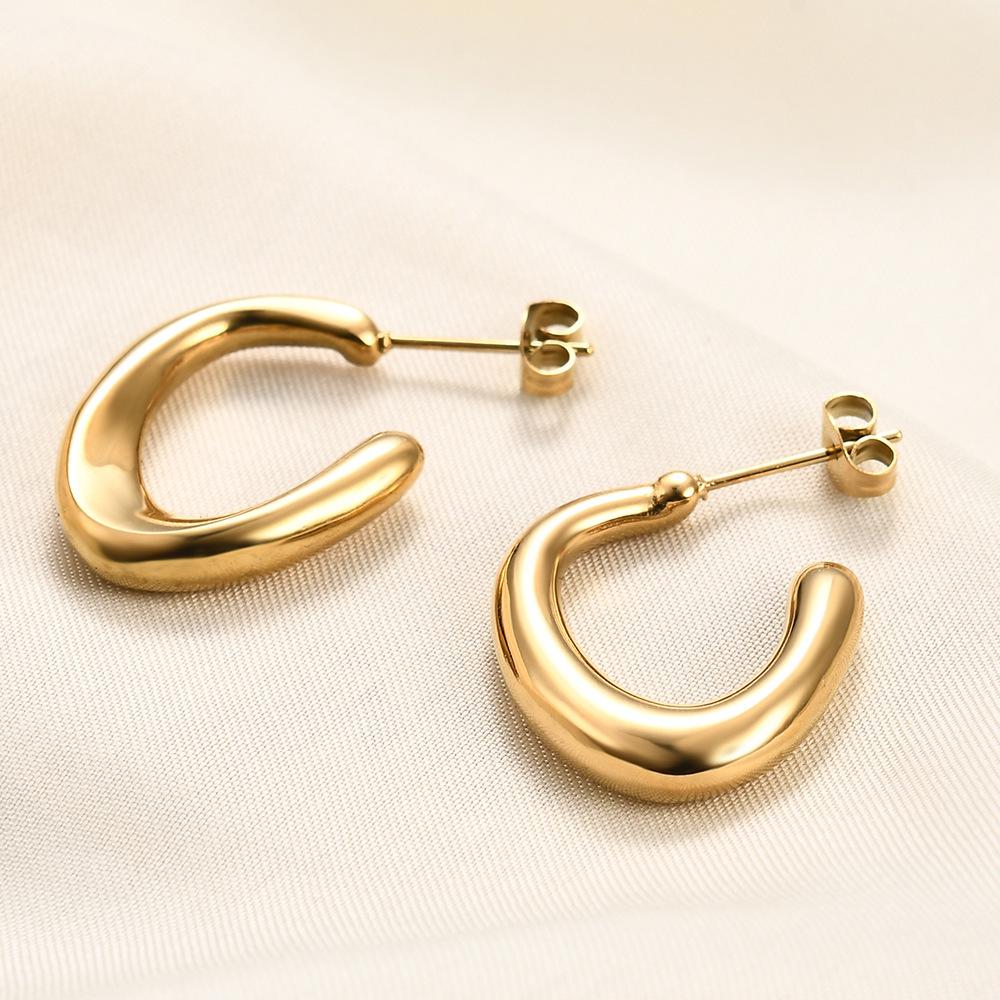 18K Gold U-Shaped Irregular Opening Stainless Steel Earrings - Simple Fashion