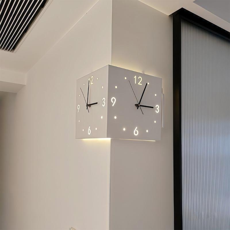 Double Sided Corner Wall Clock,Decorative Wall Clocks with Light for Living Room Decors Wall Mounted Angles Clocks Gift