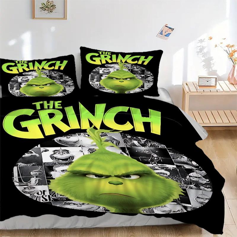 3pcs Grinch Poster Print Duvet Cover Set, 1 Duvet Cover + 2 Pillowcases (No Insert), High-Definition Print, Home & Dorm Set yy251208036