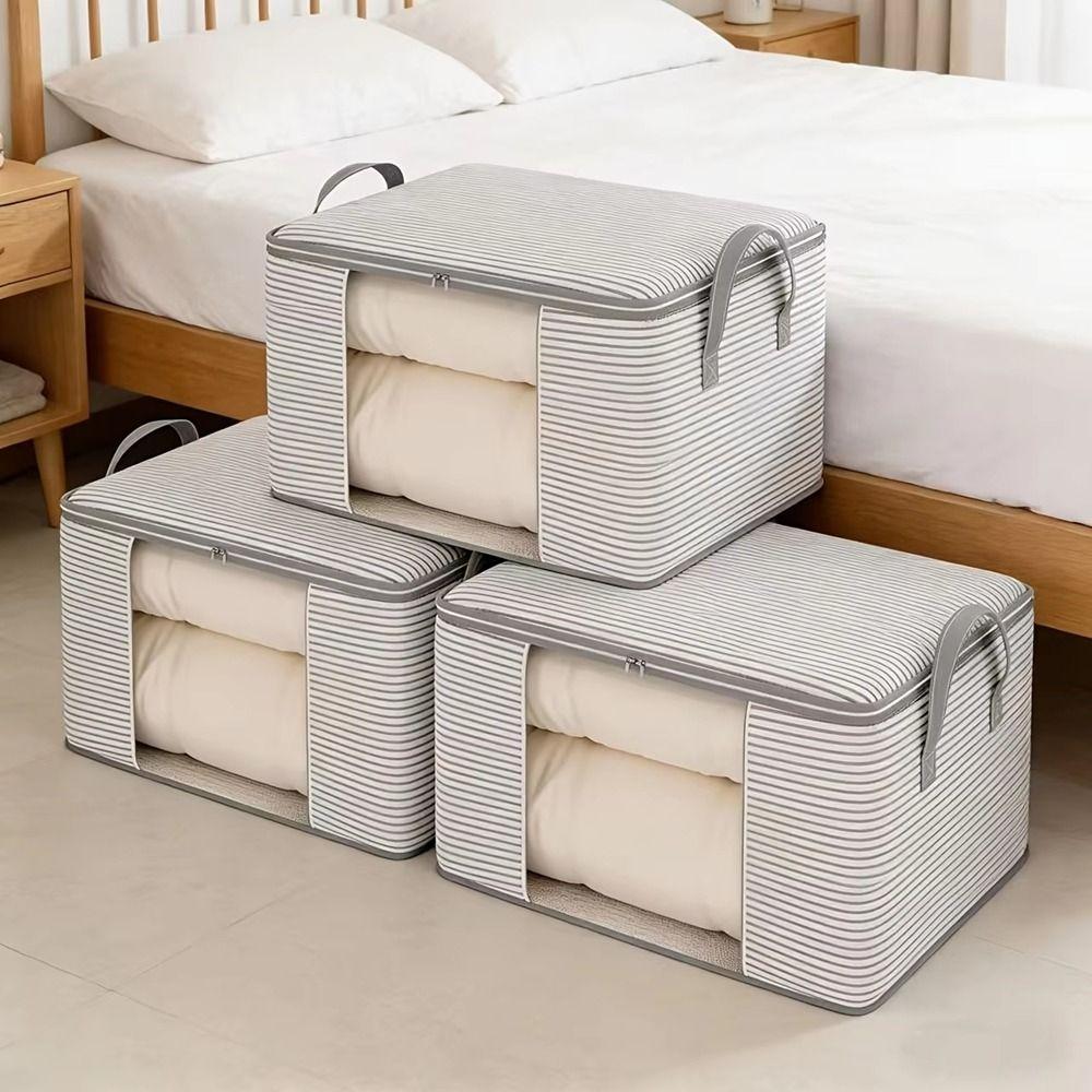 Large Capacity Striped Visible Storage Bag Non-Woven Fabric Quilt Storage Box Quilt Storage