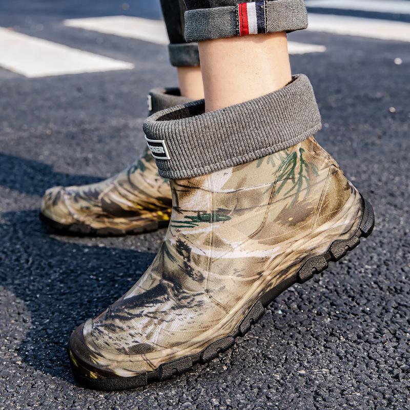 Camouflage Rain Shoes Men's Fishing Waterproof Shoes Large Size 48 Non-slip and Wear-resistant Construction Site Labor Insurance Short Rain Boots Kitc