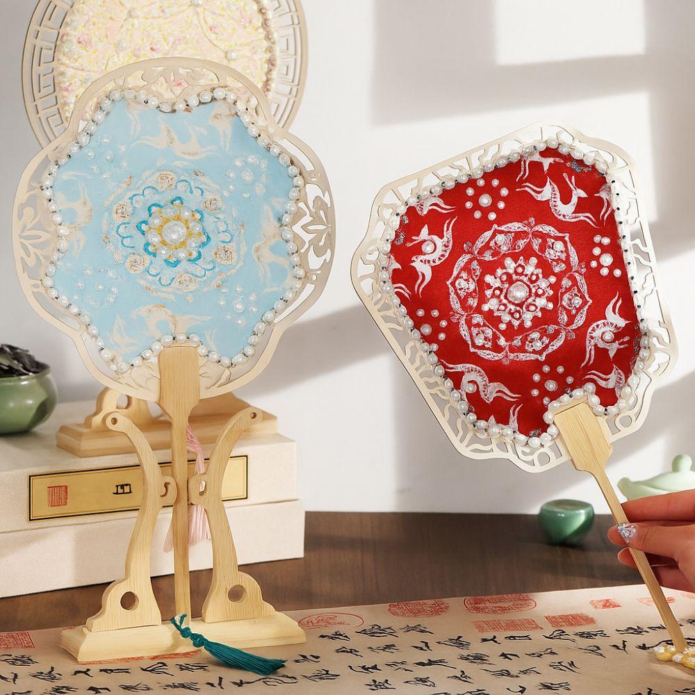 Chinese Style Handheld Fan Vintage Handmade Ancient Style Fan DIY Material Pack with Tassel Embroidery Fan Dance Performance
