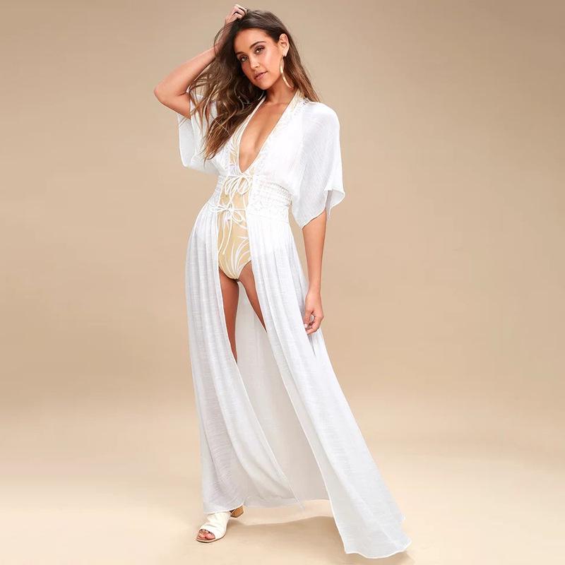 Modern European/American Lace Beach Cover-Up Cardigan - Women's Loose-Fit Sun Protection Bikini Jacket