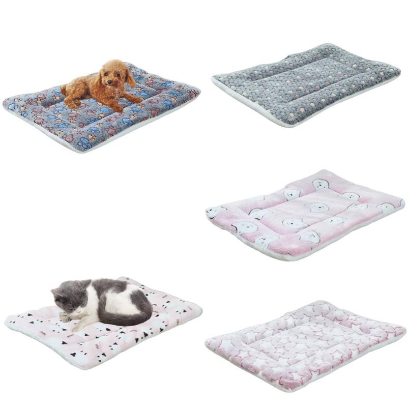 Blanket Warm Pet Pad Beds Cartoon Pattern Antislip Cats Dogs House Lamb Fleece