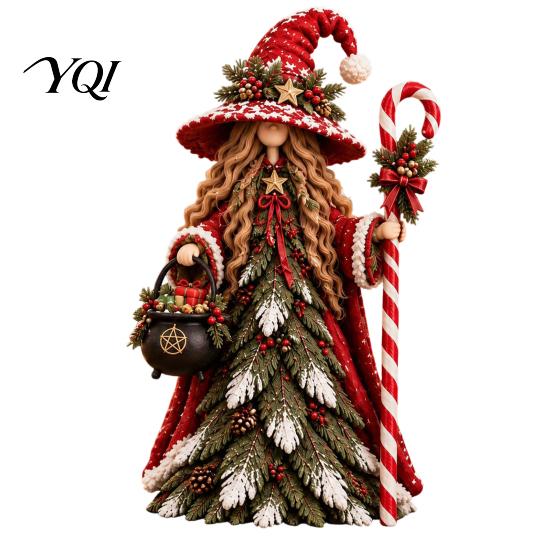 Christmas Witch Collectibles Santa Claus/Snowman/Witch Figurine with Tree Skirt Design, Table Centerpiece Decorative Figurines for Mantel Christmas,