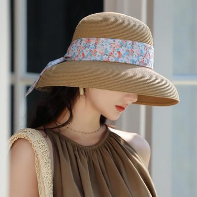 Summer New Hat Women's Floral Streamer Lafite Straw Hat Seaside Beach Hat Sun Protection Visor Sun Hat