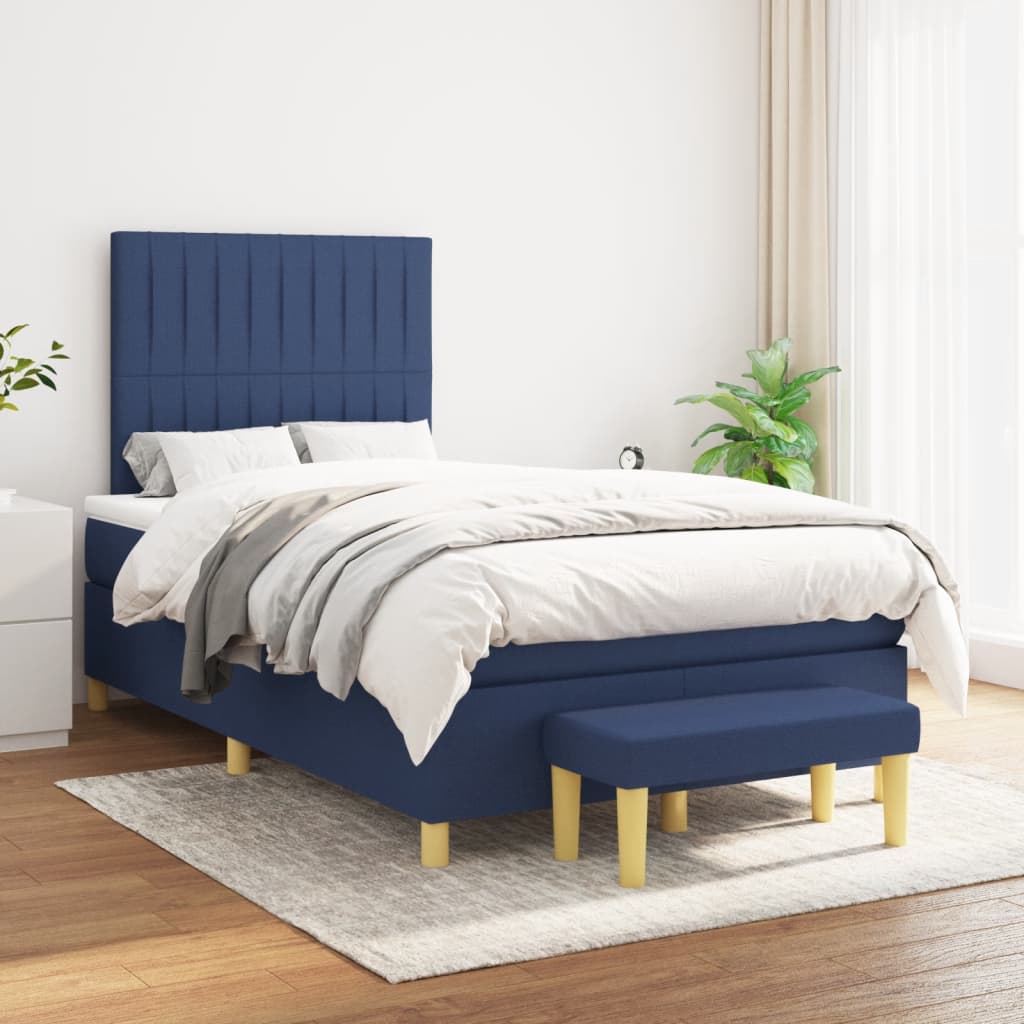 Box Spring Bed with Mattress Blue 120 x 200 cm Fabric