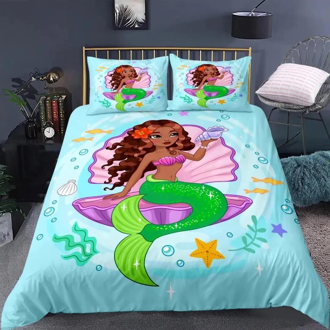 Little Mermaid Duvet Cover Set,Space Mermaid Bed Set Purple Mermaid Comforter Cover Sets For Girls Galaxy Bedding Sets 70x133cm