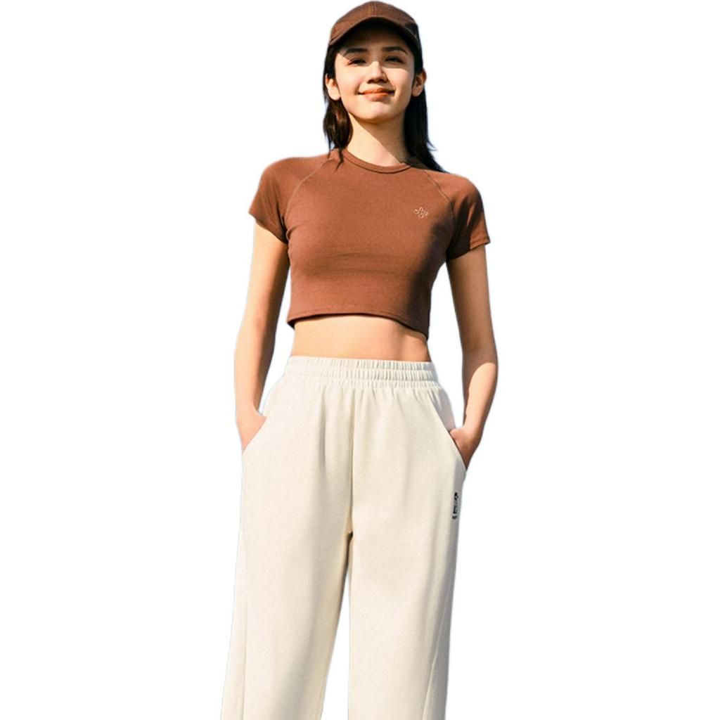 Anta Loose Fit Casual Simple Solid Color Wide Leg Knitted Sports Pants Women bottoms Warm-Jade-White 962528303-1