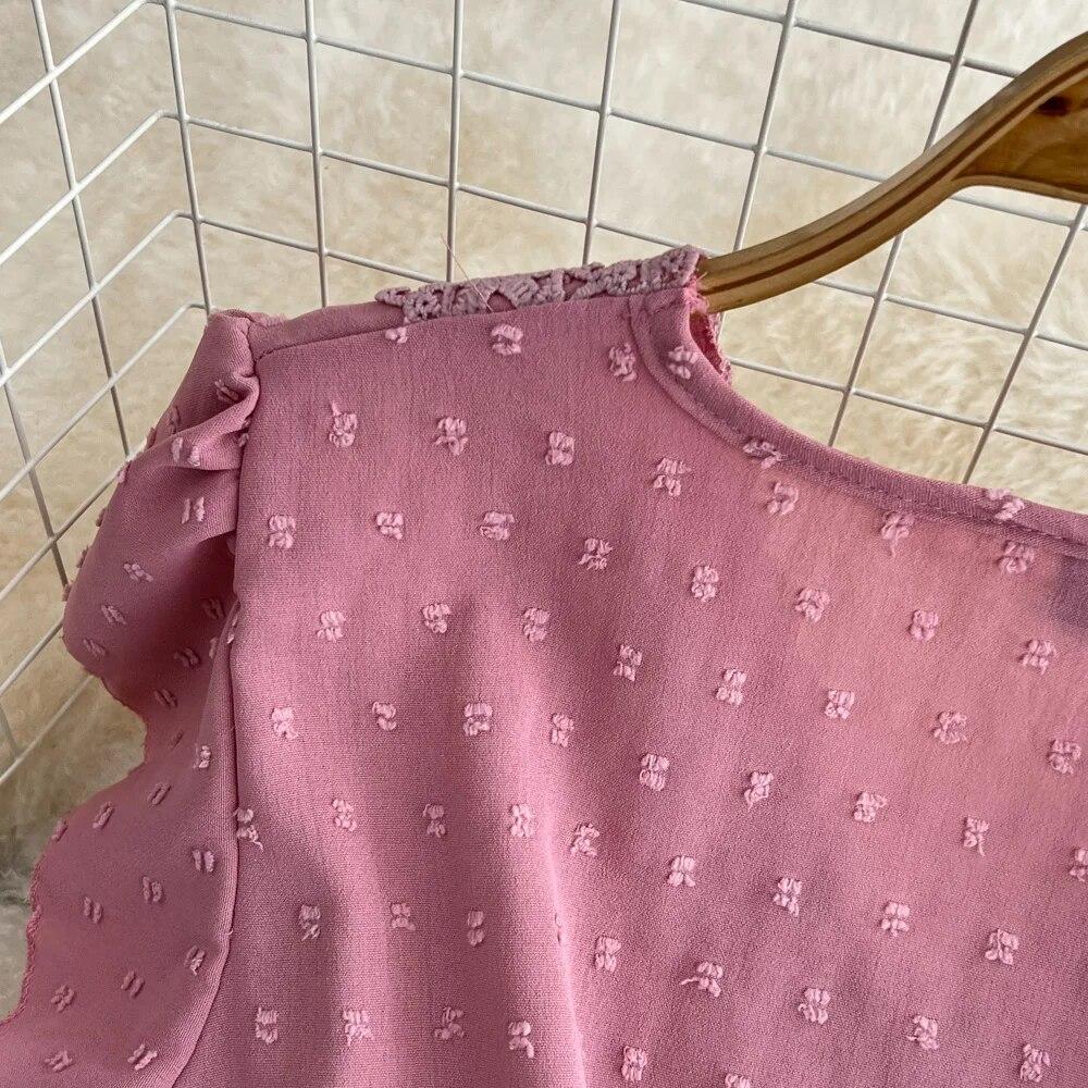 Letnia Polka Dot elegancka sukienka jednoczęściowa damska Vintage dekolt w serek sukienki z latającymi rękawami damska wysoka talia linia A patchworkowa sukienka plażowa 2024 nowość
