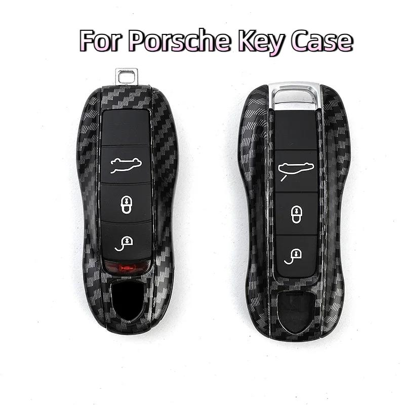 Pour Porsche Boxster Cayman Panamera Cayenne 911 Housse de Clé de Voiture 918 997 991 Étui à Clés en Fibre de Carbone Accessoires de Voiture Housse de Protection
