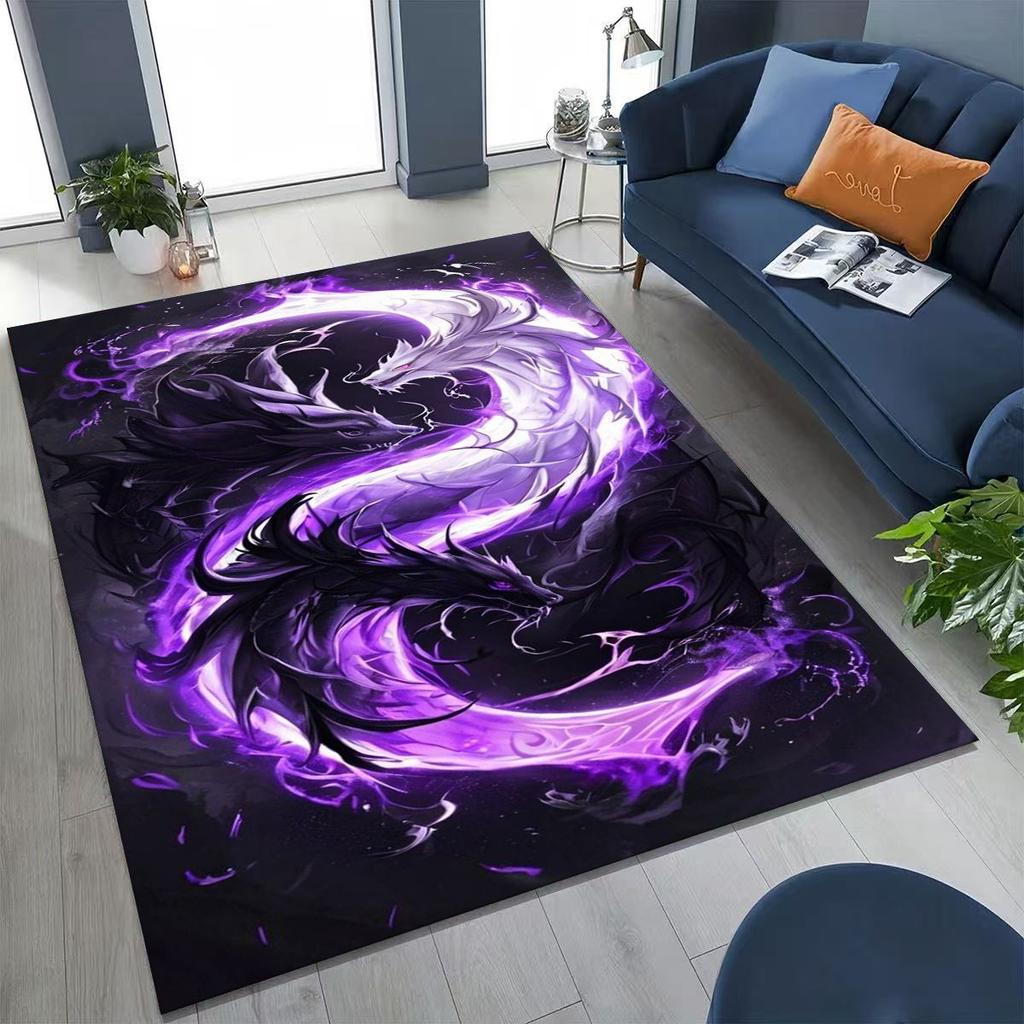 Magic Dragon Mythology Art Chinese Loong Cartoon Rug for Bedroom Living Room Sofa Home Doormat Decor, Large Non-slip Floor Mat