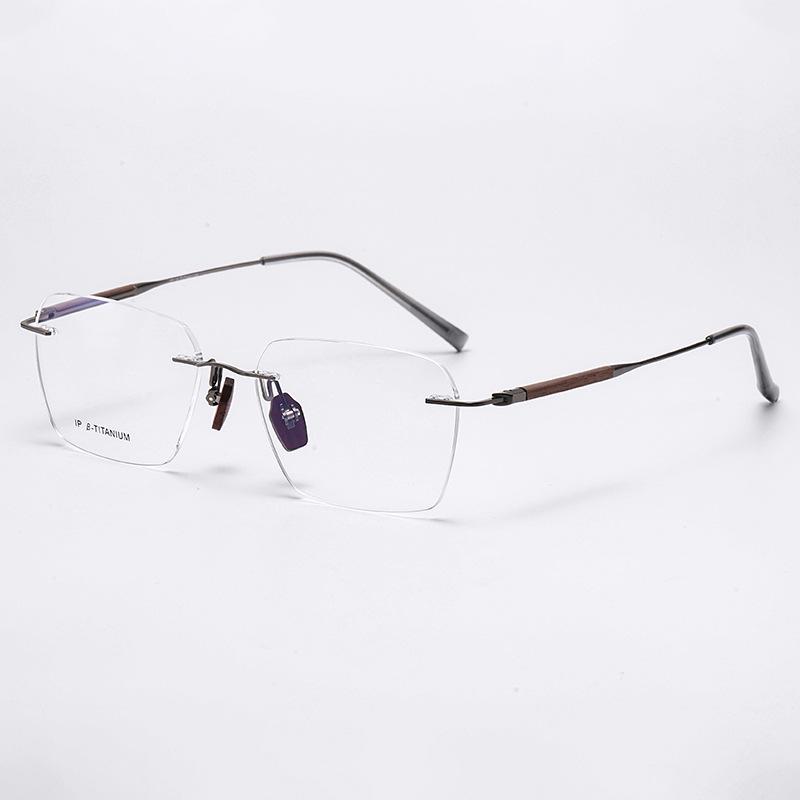 Frameless Sandalwood Titanium Glasses with Flat Lenses, Myopia-Compatible, W0006