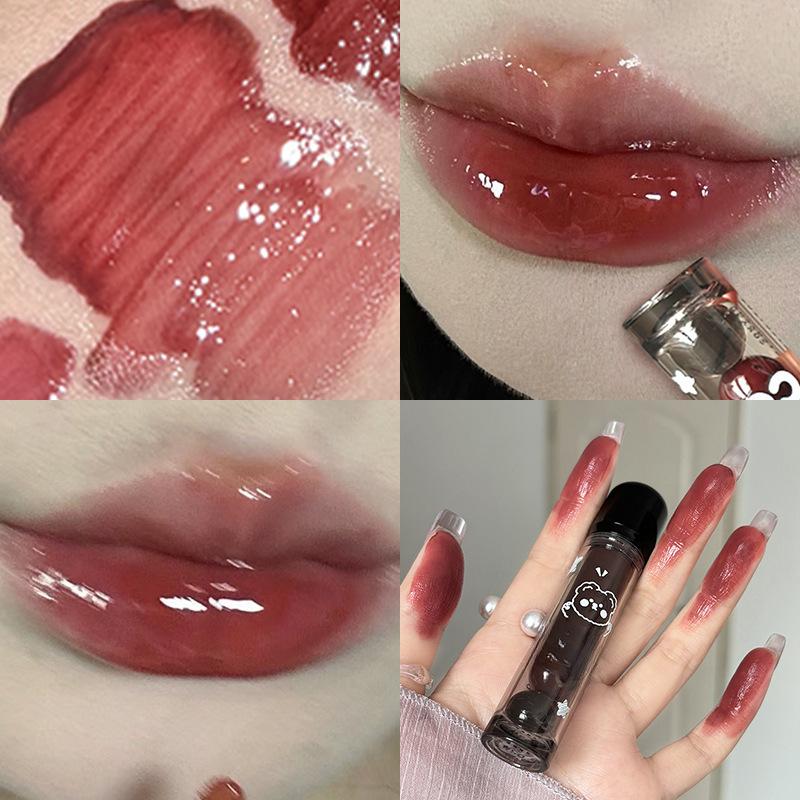 

Зеркала-дудлы с мишками, Жидкая помада-блеск для губ, Стойкий сияющий блеск для губ, Подходит для студентов, Осветляющая нюдовая помада