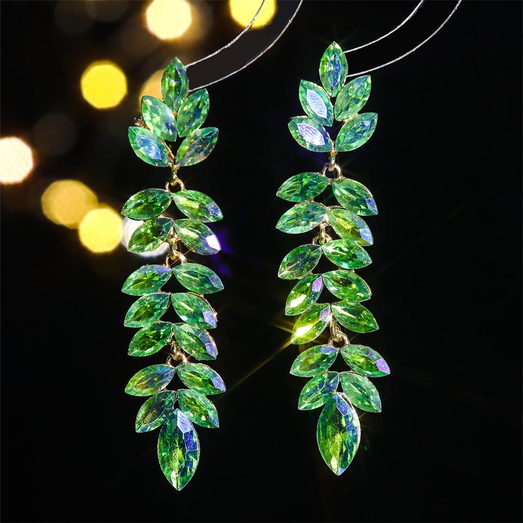 Fashion colored glass rhinestone long earrings women, luxury stud earrings, ear jewelry earrings