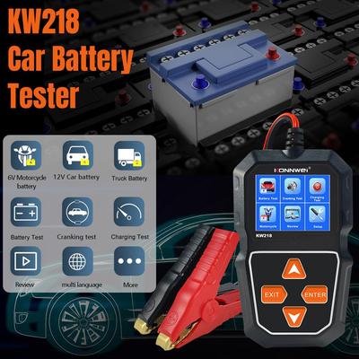 Tester Akumulatora Samochodowego 12V 6V Motocyklowy KW218 Test Rozruchu Test Ładowania Narzędzie Diagnostyczne Obsługuje Akumulatory EFB AGM GEL Kwasowo-ołowiowe