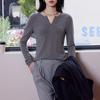 Semi-open neck Tencel wool long-sleeved shirt women's autumn slim-fit bottoming shirt casual slim top slim design