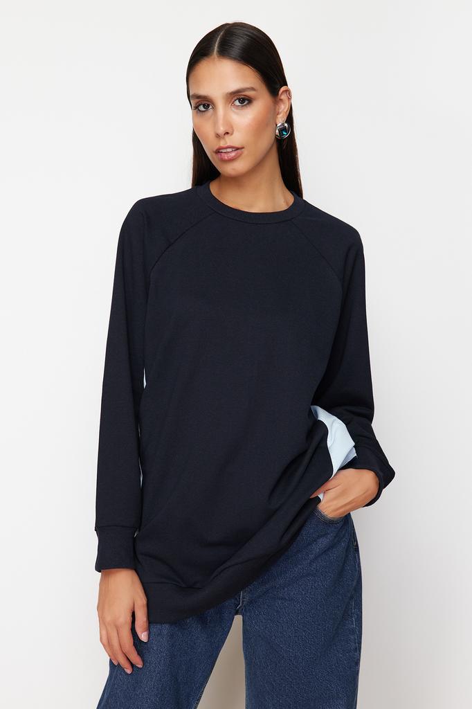 Women's Fashion New Hijab Sweatshirt Navy Blue Woven Piece Knitted Tunic