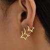 6Pcs/Set Vintage Glossy Chic  Color Star Hoop Earrings For Women Retro Pentagram Huggie Hoops Daily Wear Jewelry
