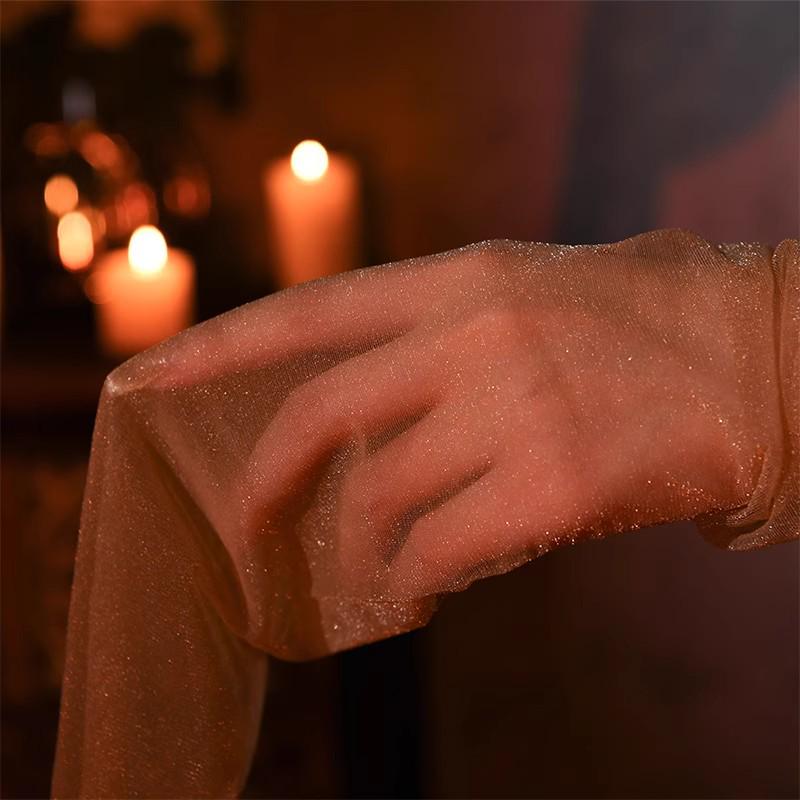 Pearlescent Starry Sky Pantyhose: Shiny Open Crotch, Black Silk, Nude Feeling, Super Thin Stockings.