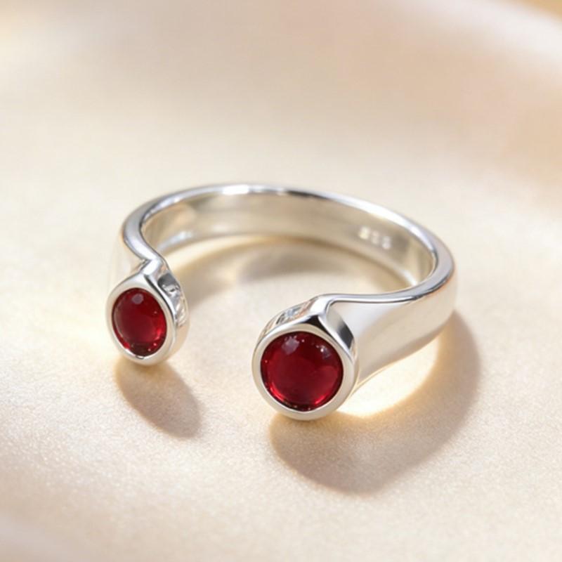 925 Silver Rings for Women Couple Minimalist Handmade Red Zirocon Ring Fine Jewelry Gift Prevent Allergy