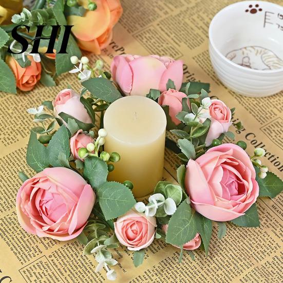 Artificial Wreath 2Pcs Candlestick Garland Lifelike Candle Holder Realistic Flower Home Decor Long-lasting for Party Decoration High-quality
