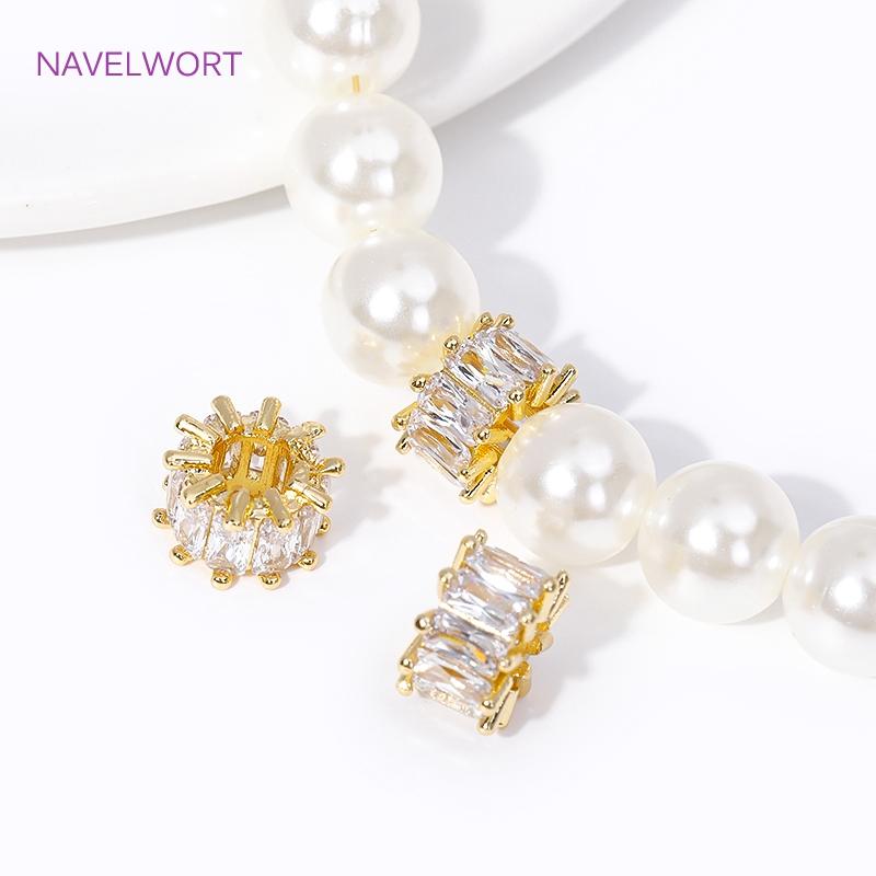 18K Gold Plated Brass Big Hole Round Spacer Beads Shiny Crystal Beads Separators For DIY Beading Jewelry Making Accessories