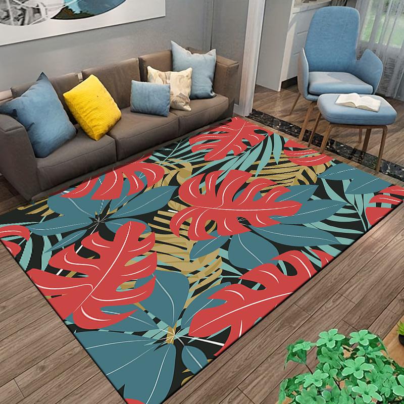 Tropical Plant Pattern Rug for Home Decor Suitable for use as an anti-slip game mat for living room and bedroom sofas