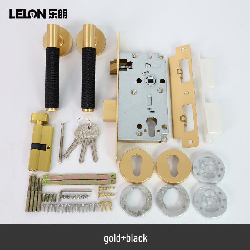 American Style Solid Gold Bedroom Door Lock with Knurled Handle